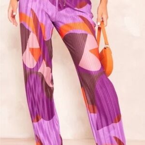 NWT PrettyLittleThing Pink Prink Plisse High Waist Wide Leg Trousers